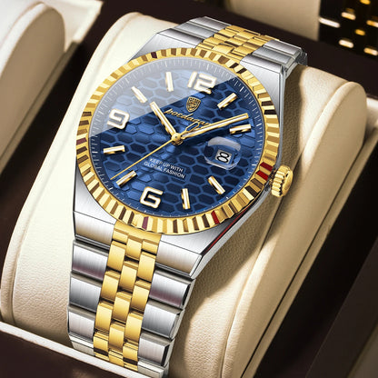 POEDAGAR High Quality Original Men Clock Waterproof Luminous Date Luxury Man Watch Stainless Steel Quartz Men's Watches Male+Box