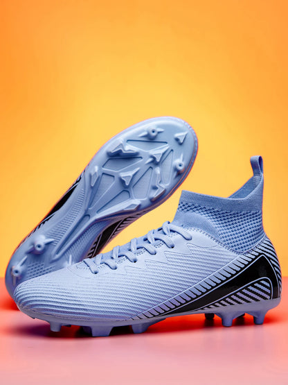 Chaussures de football pour adultes débutants AG FG, tige extensible en PU, coussin en TPU, crampons longs antidérapants, durables, pour entraînement sur gazon, niveau d'entrée