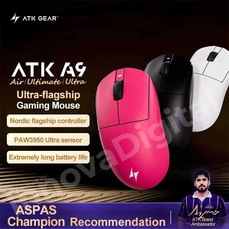 ATK Dragonfly A9 Ultimate trådløs gamingmus A9 Air PAW3950 ultralet ergonomisk e-sportsmus til gamere FPS CSGO A9 Ultra