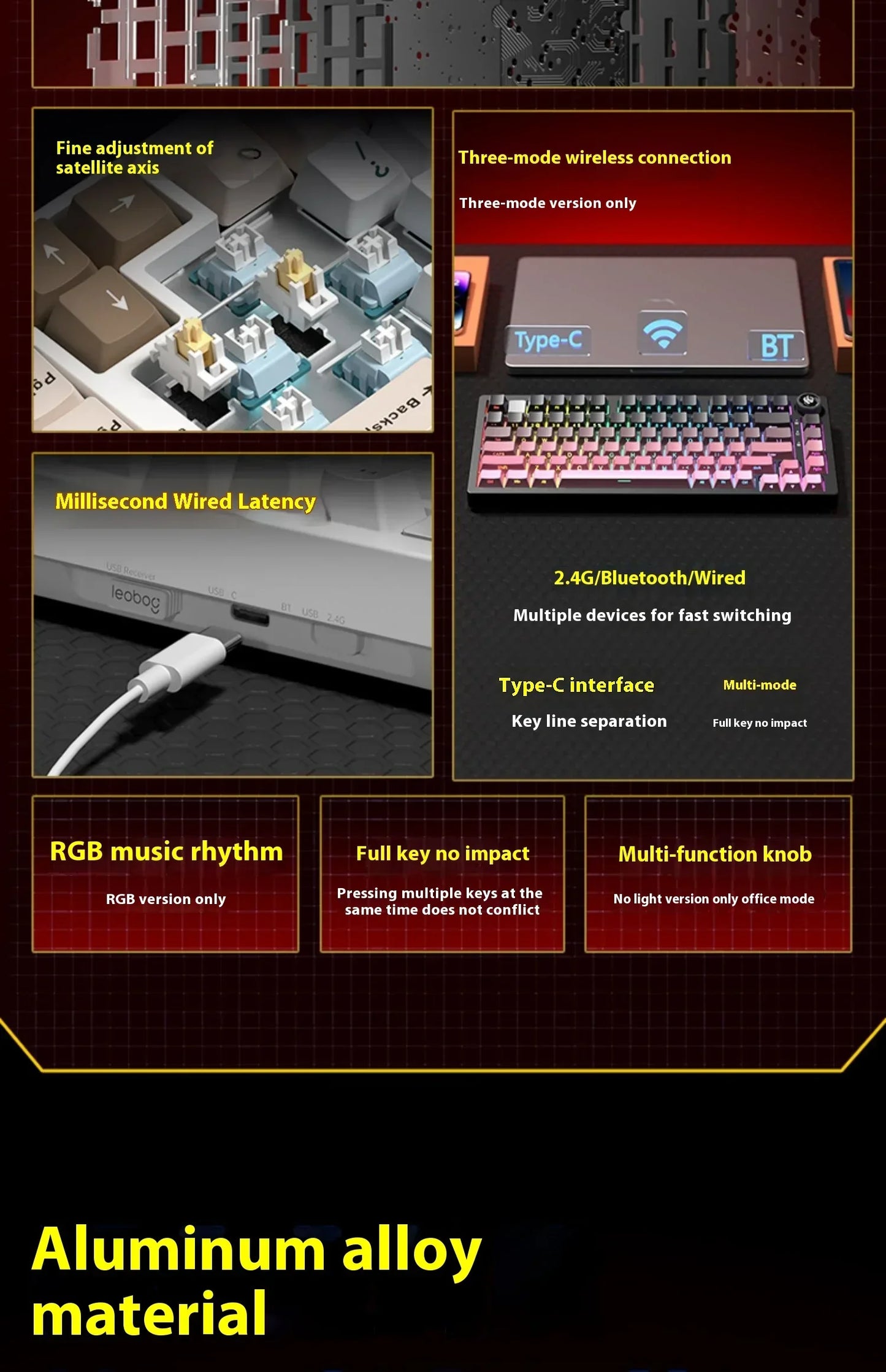 Kit tastiera meccanica LEOBOG Hi75C 3 modalità/cablata Hot Swap con manopola, RGB, guarnizione in lega di alluminio, kit tastiera Hi75C per PC, regalo personalizzato