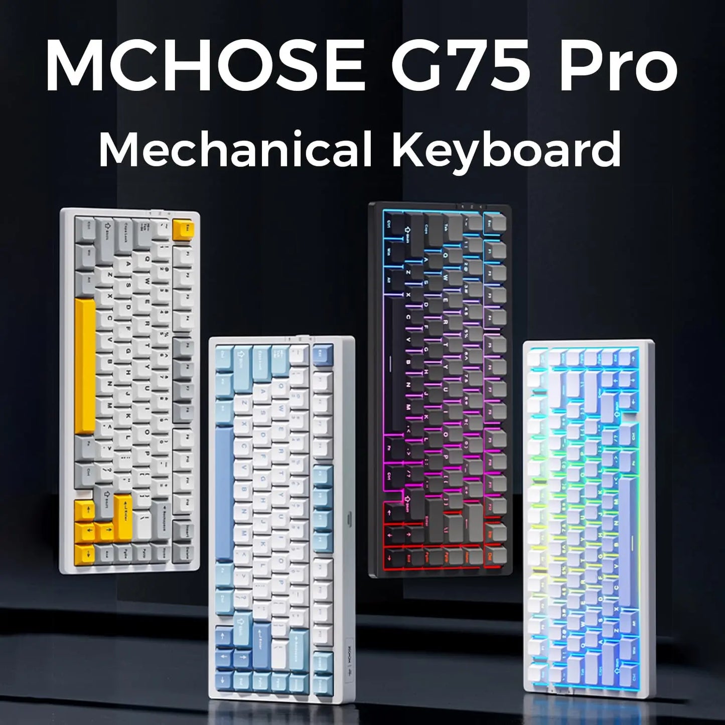 Teclado Mecânico Sem Fios MCHOSE G75 Pro 75% Layout, Montagem Gasket, 5 Camadas de Amortecimento, Retroiluminação RGB, Tri-Mode, Hot Swappable