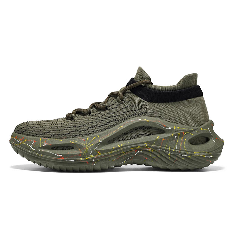 Men Sports Shoes Soft Light Mesh Thick Sole Anti Slip Tennis Shoes Spring Lace Up Outdoor Fitness Running Shoes