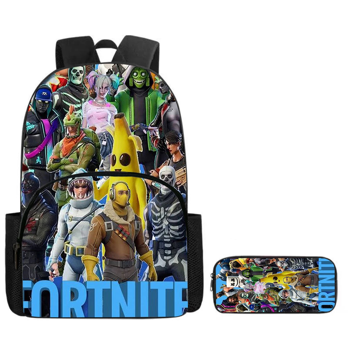 Fortnite 2-Piece Set Backpack with Front Pocket Pencil Case Large Capacity Cartoon Schoolbag Kids Boys Girls Gift Ages 5-8