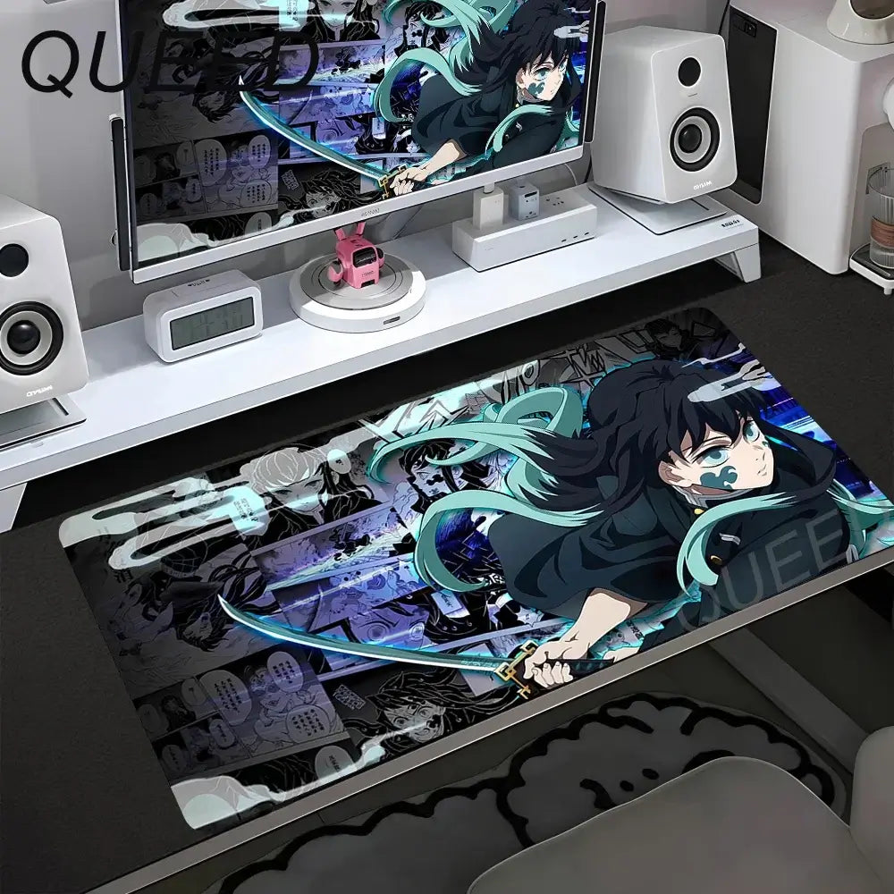Podloga za računalni stol i tipkovnicu, anime podloga za miš, kawaii djevojka, 900x400mm, gumena protuklizna podloga za miš, Demon Slayers XL