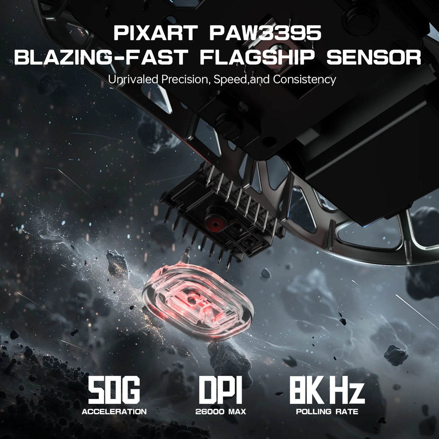 ATTACK SHARK R3 8KHz-mus i magnesiumlegering, PixArt PAW3395-sensor, op til 26000 DPI, 2.4G/BT/kablet, 46g superlet, til PC/Mac