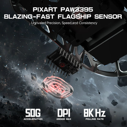 ATTACK SHARK R3 8KHz-mus i magnesiumlegering, PixArt PAW3395-sensor, op til 26000 DPI, 2.4G/BT/kablet, 46g superlet, til PC/Mac