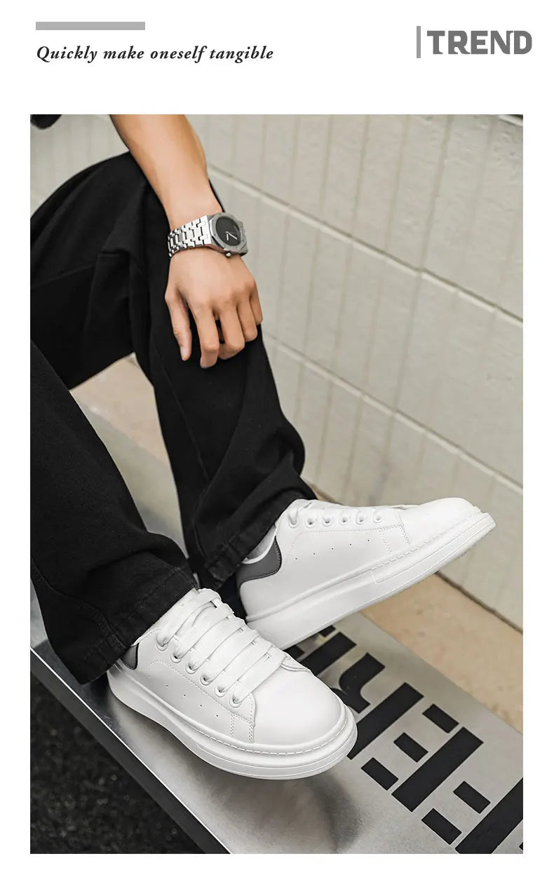 White Minimalist Sneakers for Men Comfy Leather Casual Sneakers Platform Skateboard Shoes Outdoor Low-Cut Men's Sports Shoes