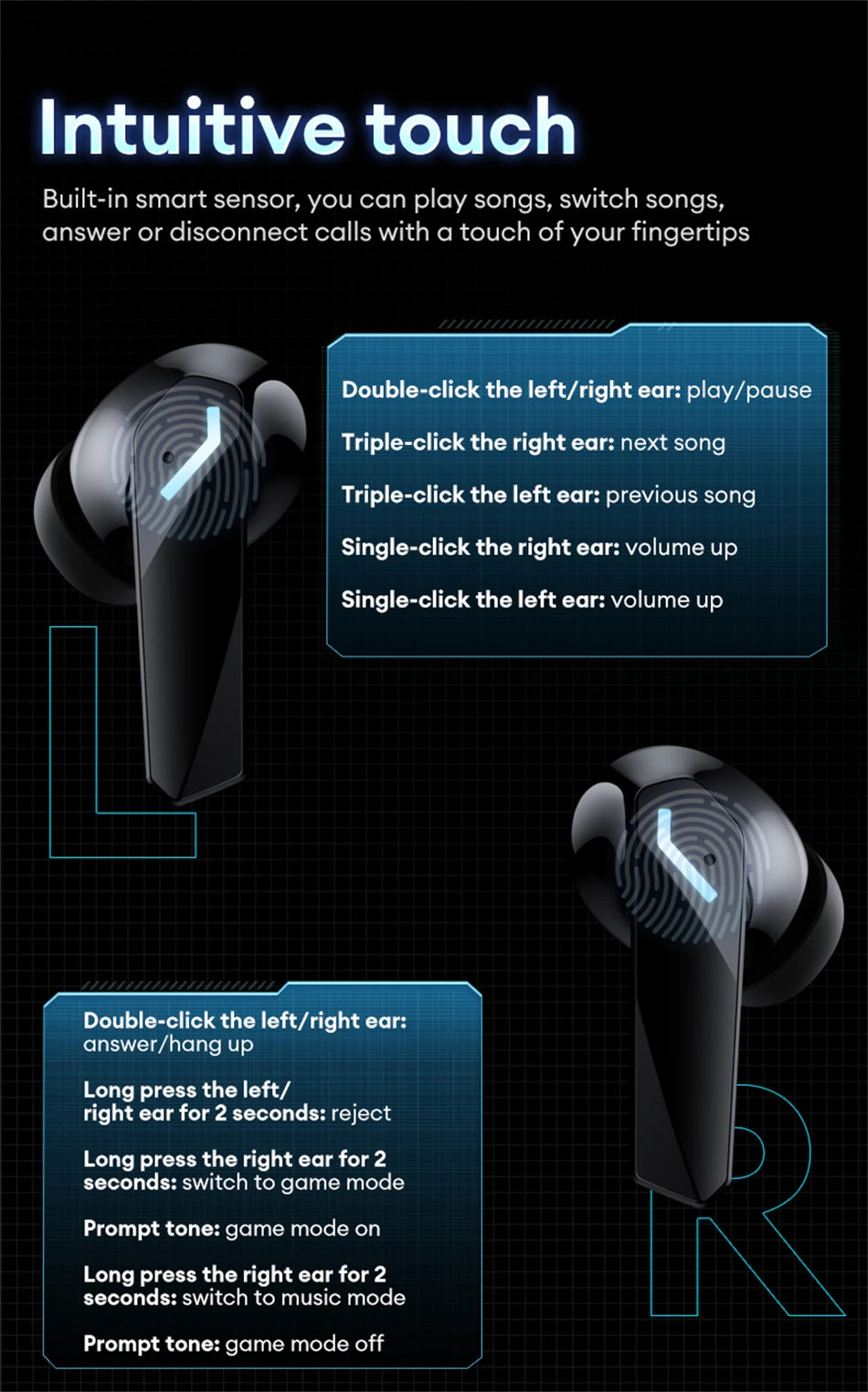 Lenovo XT53 Wireless Bluetooth 5.4 Gaming Earbuds – LED Display, Waterproof Noise Isolating Earphones with Low Latency & Microphone