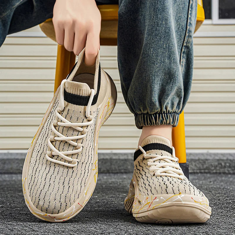 Men Sports Shoes Soft Light Mesh Thick Sole Anti Slip Tennis Shoes Spring Lace Up Outdoor Fitness Running Shoes