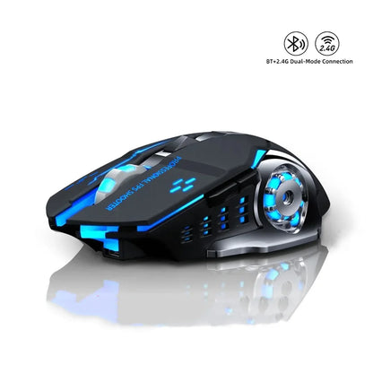 Įkraunama belaidė žaidimų pelė su tyliu foniniu apšvietimu, E-Sports Bluetooth ir 2.4G USB, skirta nešiojamajam kompiuteriui, Macbook, PC žaidimams ir biurui