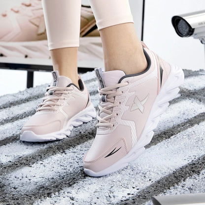 Xtep Running Shoes Non-Slip Soft Women’s Sports Shoes Leather Upper Shock Absorption Female Sneakers 879318110073