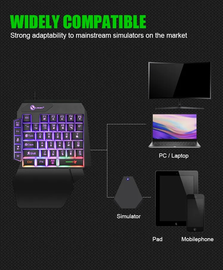 Mini teclado gaming de uma só mão com 35 teclas, USB, ultrafino, com fios e retroiluminado, para portátil, PC de secretária e smartphone