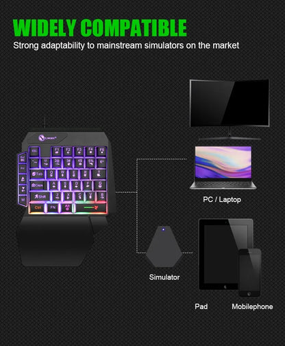 Mini teclado gaming de uma só mão com 35 teclas, USB, ultrafino, com fios e retroiluminado, para portátil, PC de secretária e smartphone
