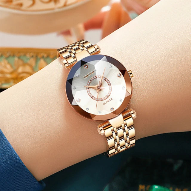SENO Ocean Star Women Crystal Watch 2025 Top Brand Luxury Rose Gold Women Bracelet Watch For Ladies Wrist Watch Relogio Feminino
