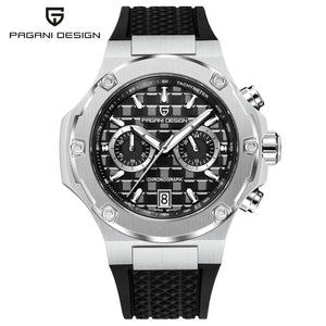 PAGANI DESIGN Men's Watches Luxury Rose Gold Sport Chronograph Japan VK64 Quartz Watch For Men Fluororubber Strap Wristwatch Men