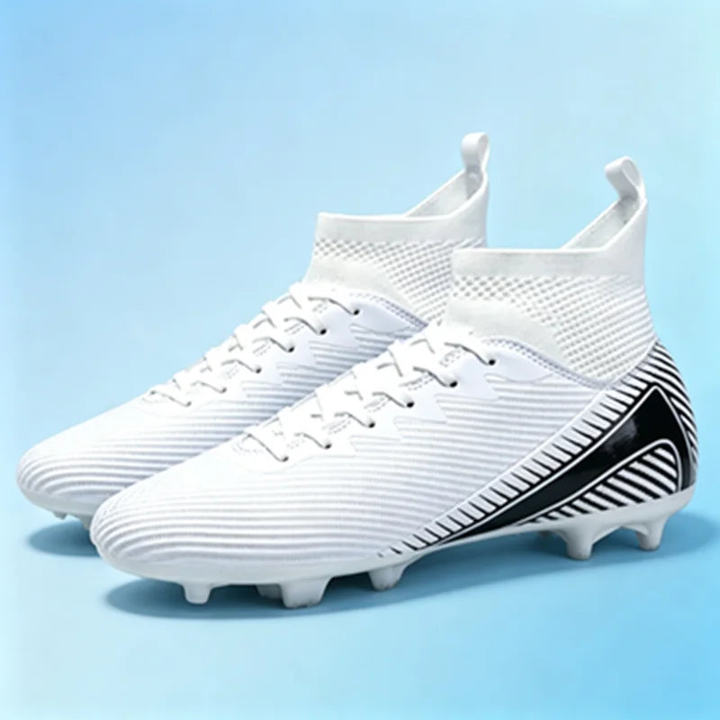 Chaussures de football pour adultes débutants AG FG, tige extensible en PU, coussin en TPU, crampons longs antidérapants, durables, pour entraînement sur gazon, niveau d'entrée