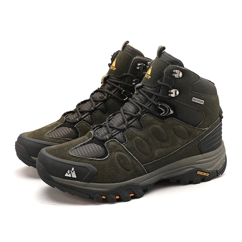 HIKEUP Scarponi da trekking da uomo alti, scarpe invernali da outdoor, con lacci, antiscivolo, sportive, casual, da trekking, in pelle scamosciata, calde