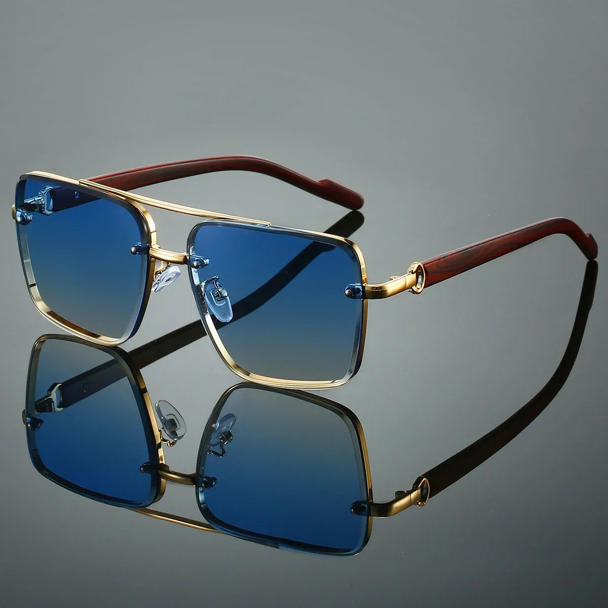 KAMMPT Fashion Retro Square Metal Shades Women's Original Brand Design Driving Sunglasses New Double Bridge Pilot Sun Glasses