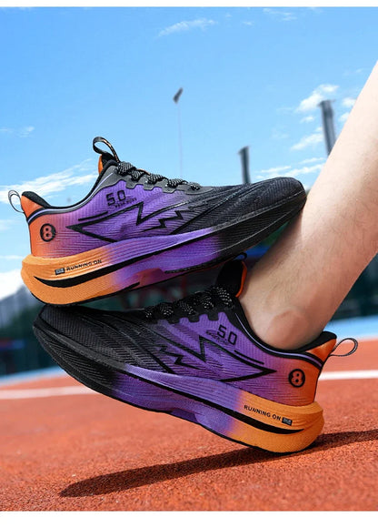 Men's Sport Shoes Professional Cushioned Carbon Plate Running Shoes Breathable Lace-up Casual Sneakers Marathon Athletic Footwear