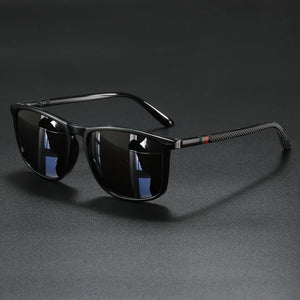 Classic Fashion Square Sunglasses - Lightweight Frame with Red/Green Stripe Temples, UV400 for Travel & Daily Wear