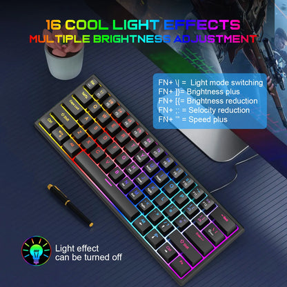 61 Keys Mini Mechanical Keyboard K61 RGB 60% Portable Wired Ergonomic Esports Gaming Keyboard for Computer Laptop Gamer Office