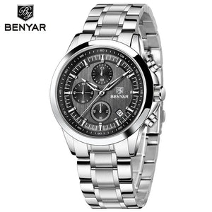 BENYAR 40mm Men’s Luxury Quartz Watch Stainless Steel, 50M Water Resistant & Sport Diving Design