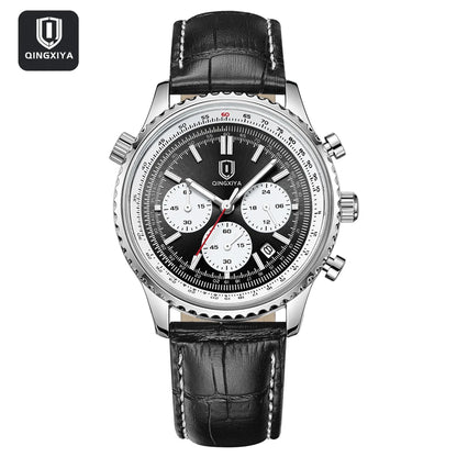 QINGXIYA Montre de luxe pour homme, à quartz, étanche, luminescente, avec date et chronographe, bracelet en cuir, montre-bracelet militaire et sportive pour homme, Reloj