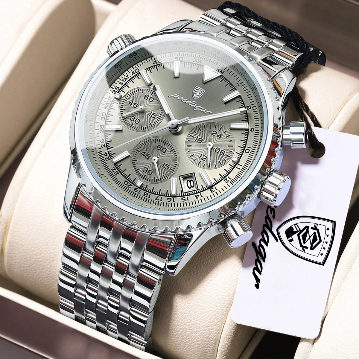 POEDAGAR: relojes de lujo para hombre. Cronógrafo con fecha, de acero inoxidable. Reloj deportivo para hombre, resistente al agua y con luminiscencia. Reloj de cuarzo de estilo militar para hombre.
