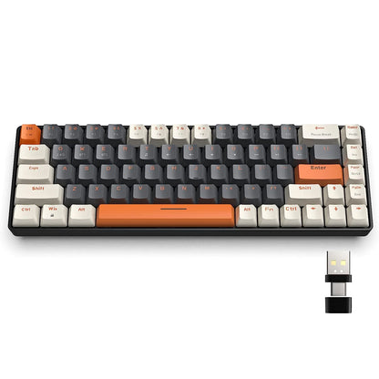 Teclado Mecânico Sem Fios RK68 60%, Bluetooth 5.0/2.4GHz com Recetor 2 em 1 de Modo Duplo, Teclado Gaming de 68 Teclas Hot-Swappable