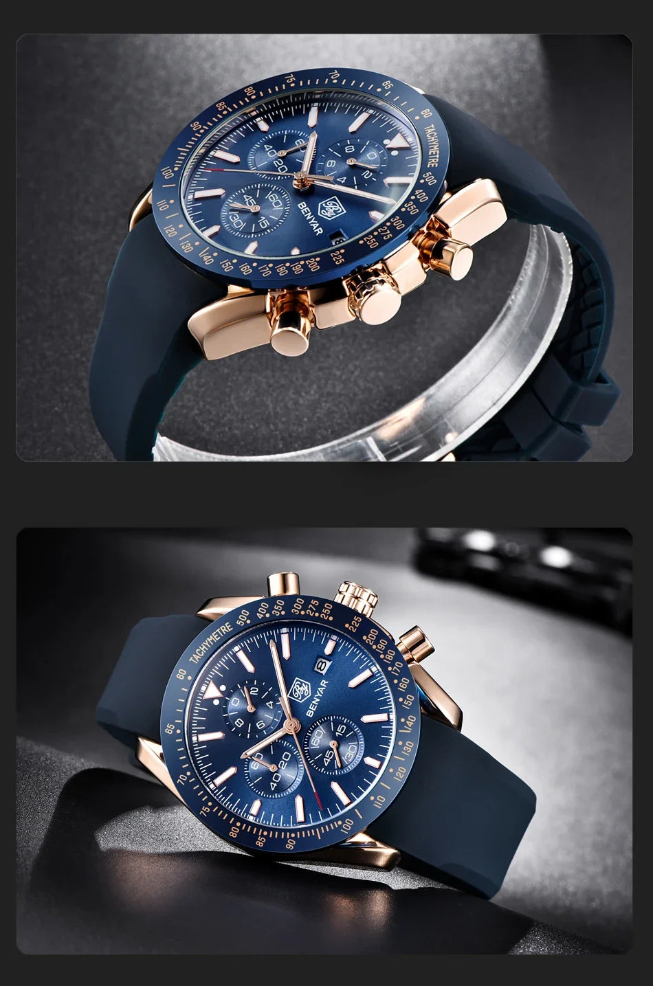 Montre homme BENYAR 5140, montre de sport décontractée, montre à quartz de luxe étanche, chronographe militaire de marque haut de gamme.