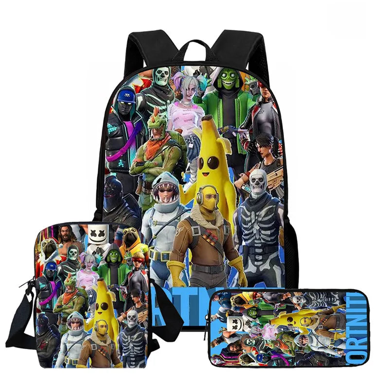 Fortnite 3-piece cartoon set, unisex, includes: Backpack, Crossbody bag, And pencil case  Lightweight and large capacity