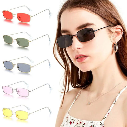 Small Rectangle Sunglasses Women Metal Square Vintage Sun Glasses Brand Designer Men Retro 90s Trendy Gradient Eyewear Shades