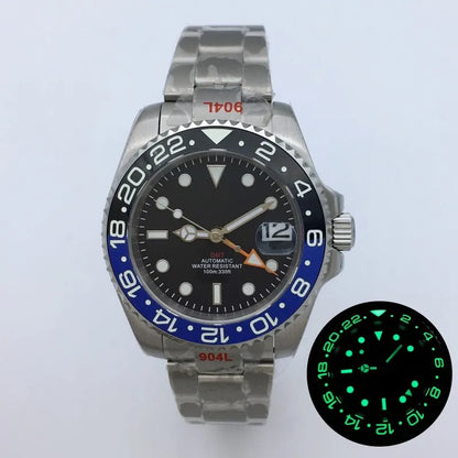 BLIGER 40mm NH34 GMT Watch For Men Mechanical Wristwatch Luminous Bezel Sapphire Glass Stainless Steel Bracelet Reloj Hombre