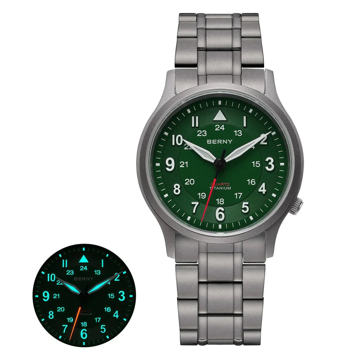 BERNY Titanium Watches for Men Classic Men's Field Watch Easy Read Outdoor Quartz Wristwatch Super Luminous Sapphire 5ATM