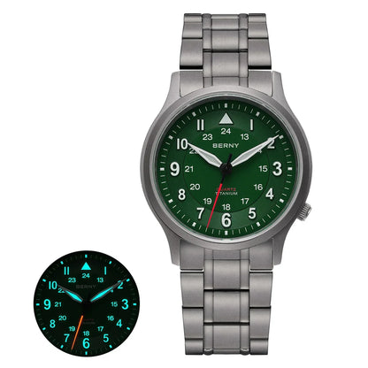 BERNY Titanium Watches for Men Classic Men's Field Watch Easy Read Outdoor Quartz Wristwatch Super Luminous Sapphire 5ATM