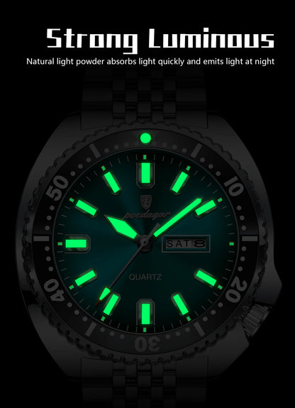 POEDAGAR Luxury Business Men Watch Date Week Waterproof Luminous Man Wristwatch Sport Stainless Steel Quartz Men's Watches Reloj