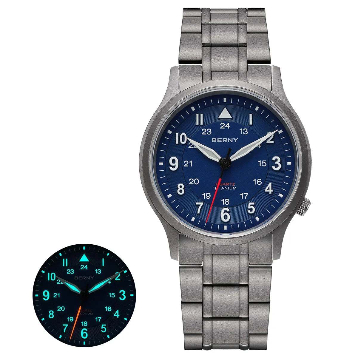 BERNY Titanium Watches for Men Classic Men's Field Watch Easy Read Outdoor Quartz Wristwatch Super Luminous Sapphire 5ATM