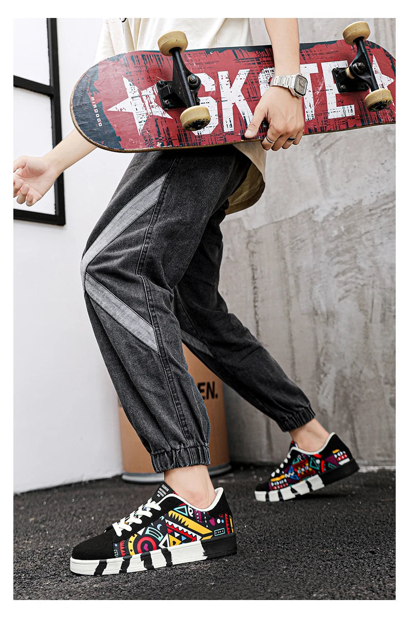 Nouvelles Chaussures de Skateboard Tendance pour Hommes – Baskets Décontractées Antidérapantes en Toile à Motifs pour la Marche en Extérieur – Zapatos Sportifs pour Homme