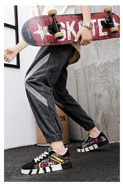 Nouvelles Chaussures de Skateboard Tendance pour Hommes – Baskets Décontractées Antidérapantes en Toile à Motifs pour la Marche en Extérieur – Zapatos Sportifs pour Homme