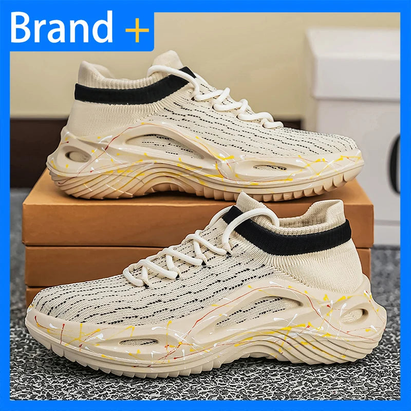 Men Sports Shoes Soft Light Mesh Thick Sole Anti Slip Tennis Shoes Spring Lace Up Outdoor Fitness Running Shoes