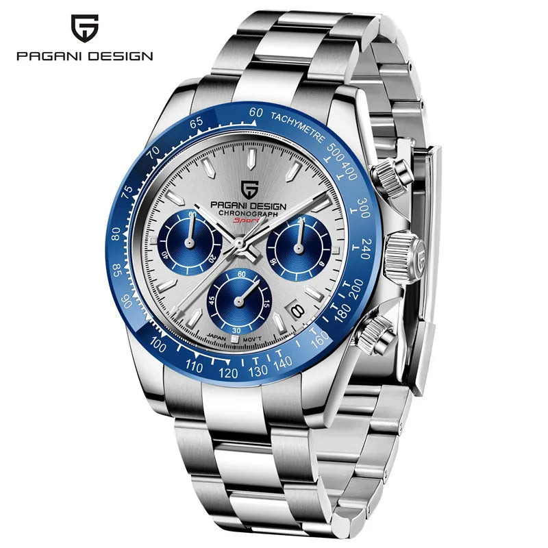 Montre-bracelet pour homme PAGANI DESIGN – Chronographe de luxe, mouvement à quartz MIYOTA VK63, verre saphir, étanche, style sportif
