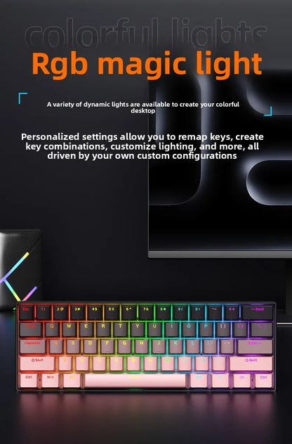 Wireless Gaming Mechanical Keyboard Bluetooth 60 Percent RGB White Triple Mode Portable Keyboards