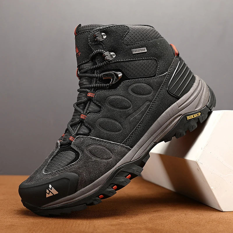 HIKEUP Scarponi da trekking da uomo alti, scarpe invernali da outdoor, con lacci, antiscivolo, sportive, casual, da trekking, in pelle scamosciata, calde