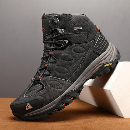 HIKEUP Scarponi da trekking da uomo alti, scarpe invernali da outdoor, con lacci, antiscivolo, sportive, casual, da trekking, in pelle scamosciata, calde