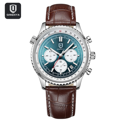 QINGXIYA Montre de luxe pour homme, à quartz, étanche, luminescente, avec date et chronographe, bracelet en cuir, montre-bracelet militaire et sportive pour homme, Reloj