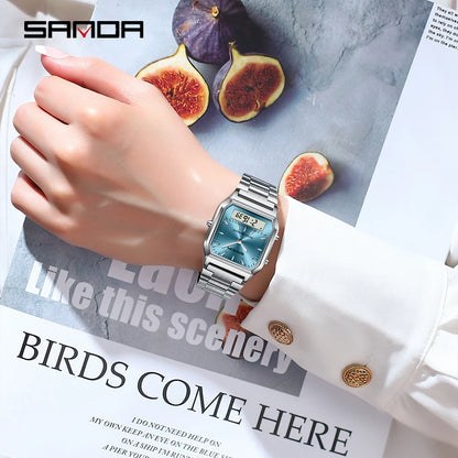 SANDA 747 Men’s & Women’s Luxury Digital Sports Watch  Stainless Steel, LED Dual Display & Waterproof