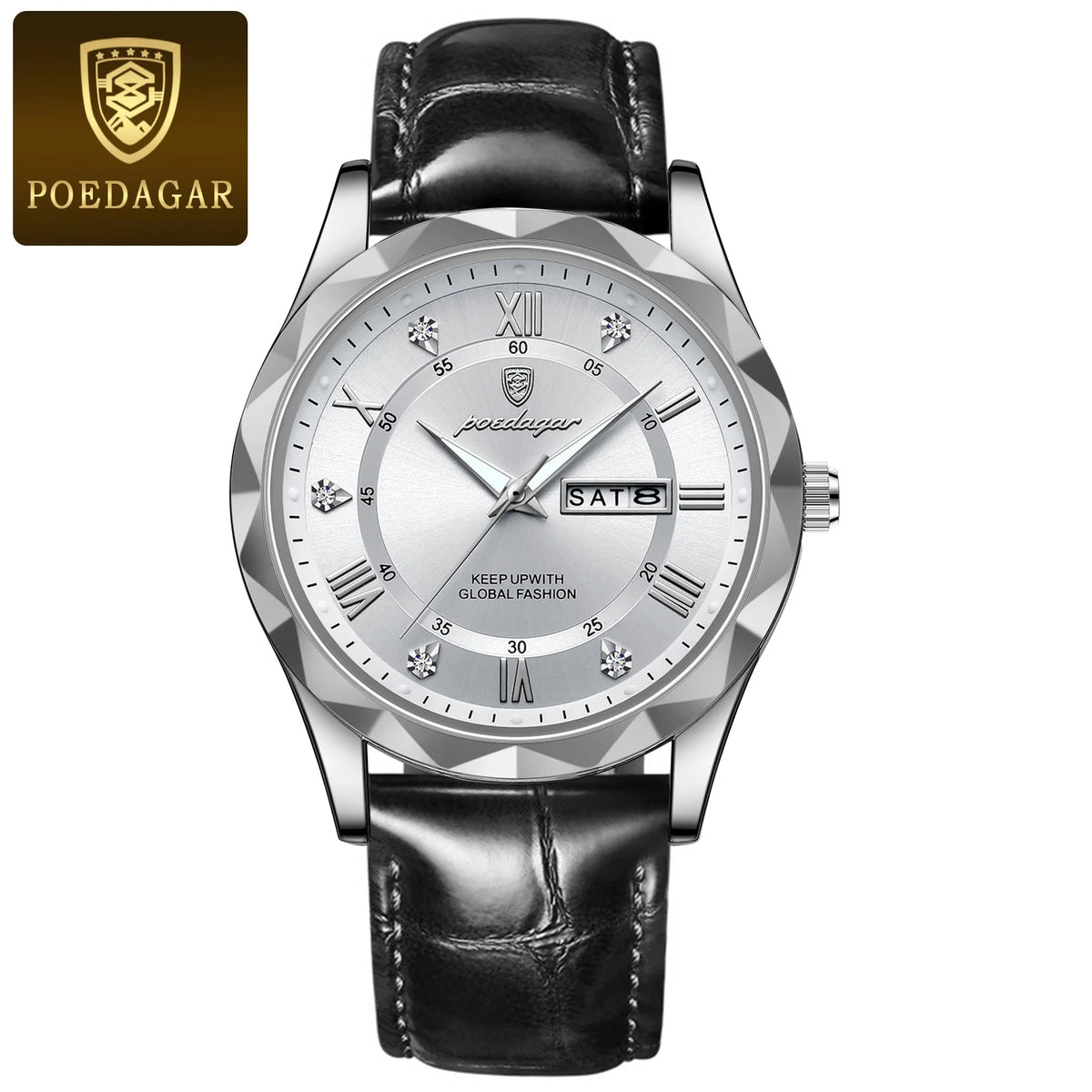Montre pour homme POEDAGAR, modèle original de luxe : étanche, luminescente, avec affichage de la date et du jour. Montre à quartz au style classique et professionnel, dotée d'un bracelet en cuir.