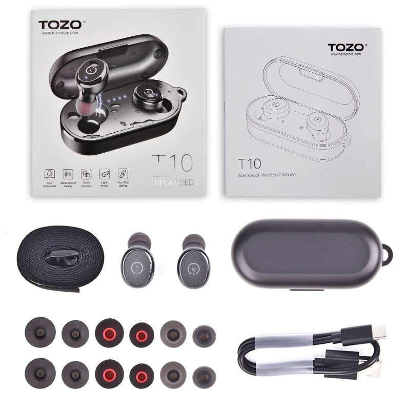 TOZO T10 Bluetooth 5.3 Earphones ,Wireless Headphones , AI Enhanced Calling With Deep Bass, IPX8 Waterproof Earbuds ,45H Play