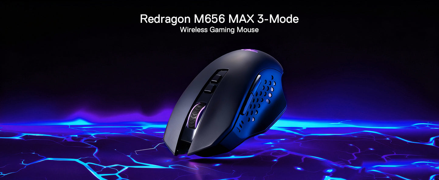 Redragon M656 MAX 3-Mode Wireless Gaming Mouse 10000 DPI Rechargeable Gaming Mice   5 DPI Levels, 7 Macro Buttons, RGB Backlight